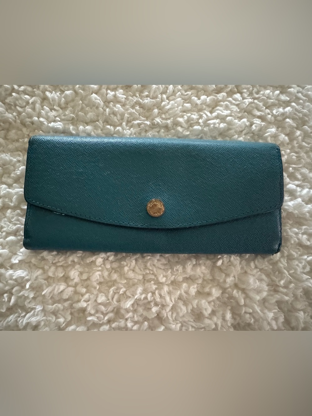 Michael Kors Teal Envelope Wallet with Gold-Tone Button